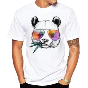 White Panda T-Shirt with Multicolored Glasses
